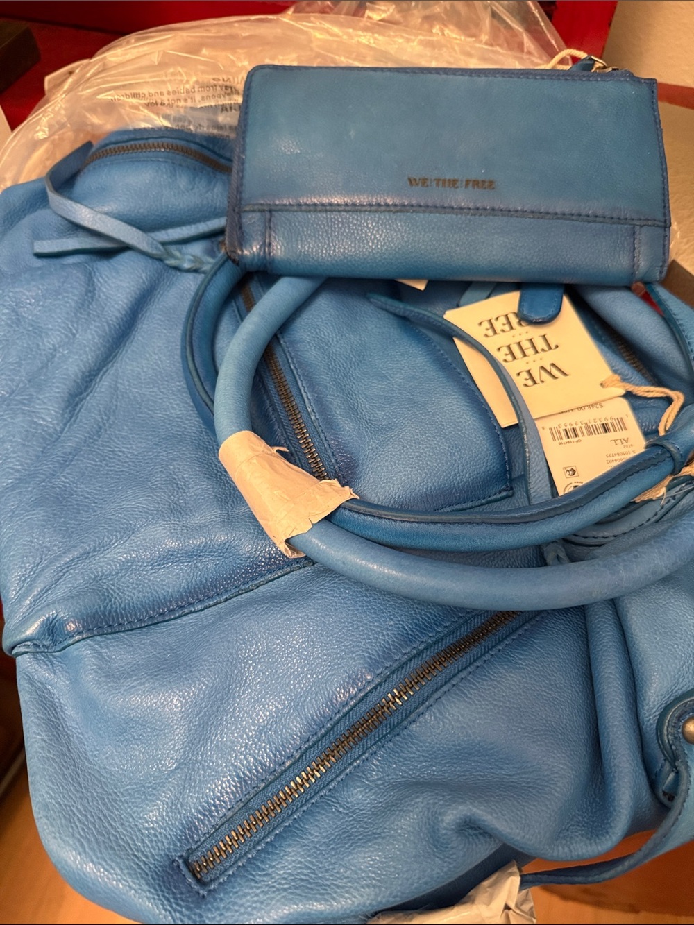 FREE PEOPLE WETHE FREE LARGE EMERSON TOTE & MATCHING WALLET IN SAPPHIRE BLUE NWT